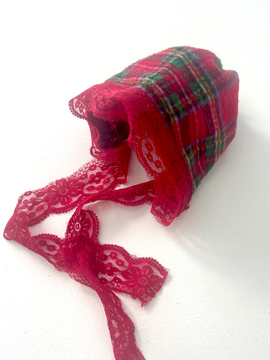 Red Plaid Lace Bonnet