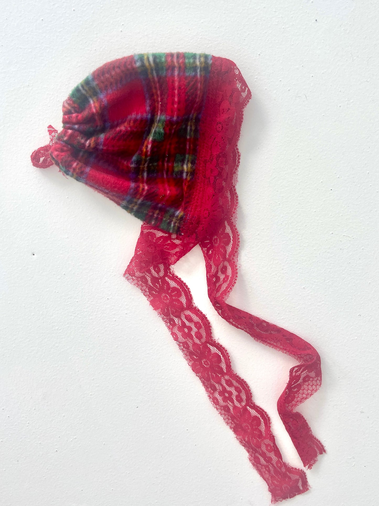 Red Plaid Lace Bonnet