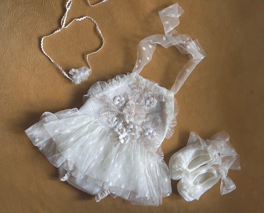 Lacy tutu & ballerina slippers, and headband