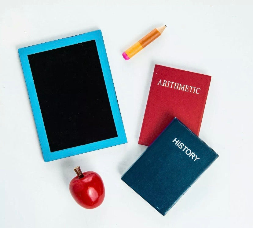 Set of Wooden Books, Pencil, Apple with Chalkboard Prop Set